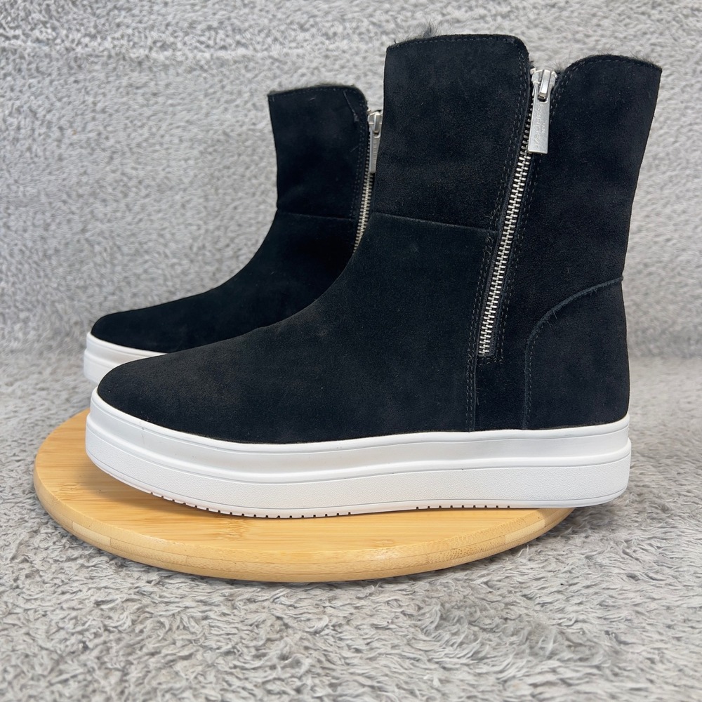J/Slides NYC Tristan Boots Womens 10 Black Suede Faux‎ Fur Waterproof Ankle Zip